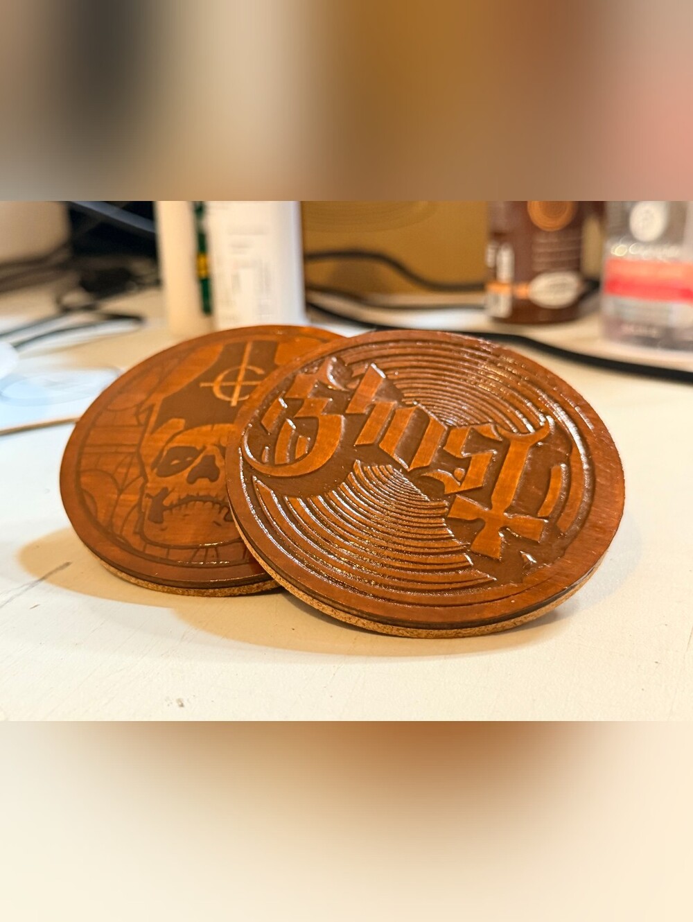 Set Of 2 Ghost Band Wood Coasters - Picture 5 of 5
